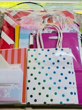 Assorted Colorful Gift Bags, Tissue Paper & Cards Bundle. 45 Pieces Total.